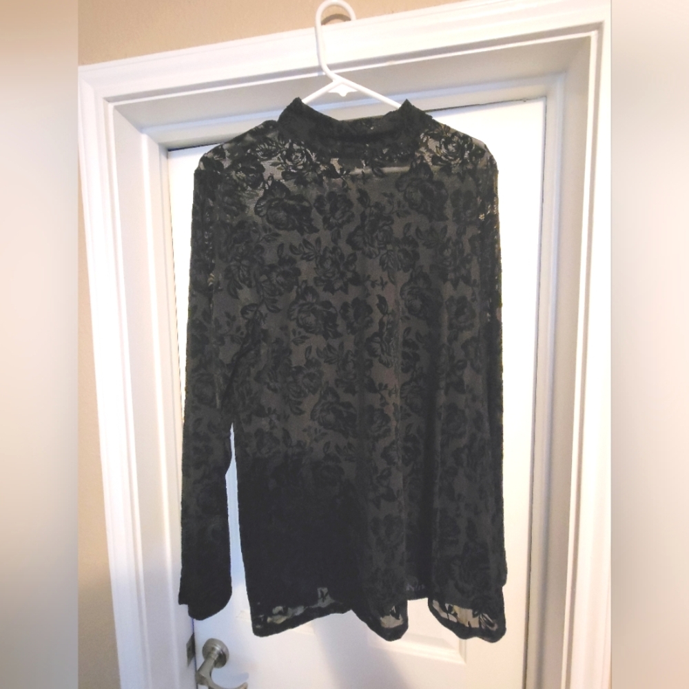 Torrid Sheer Black Velvet Floral Blouse